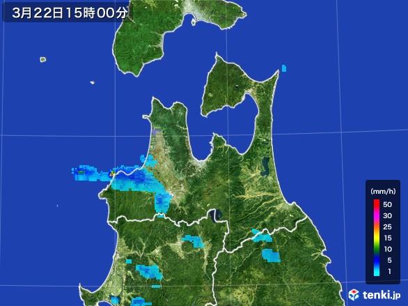 青森県の雨雲レーダー(2017年03月22日)