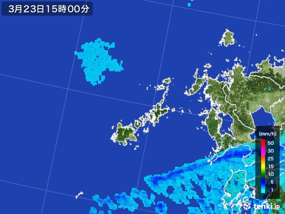 五島列島(長崎県)の雨雲レーダー(2017年03月23日)