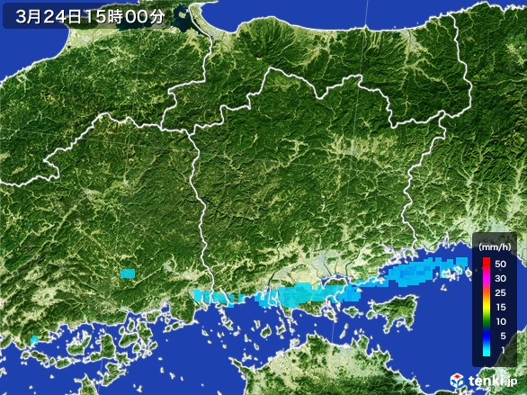 岡山県の雨雲レーダー(2017年03月24日)