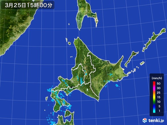 北海道地方の雨雲レーダー(2017年03月25日)
