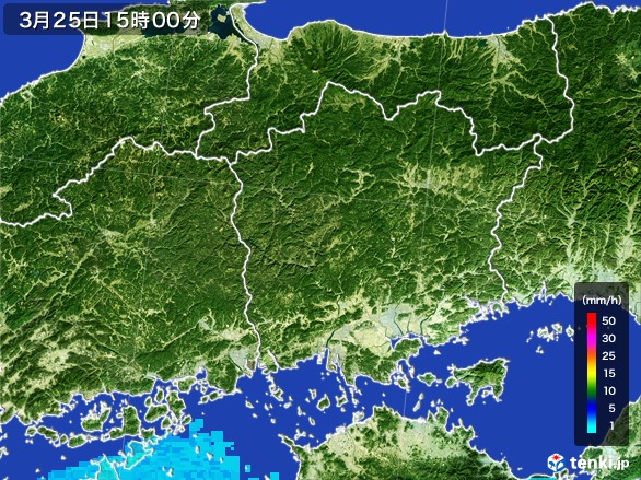 岡山県の雨雲レーダー(2017年03月25日)