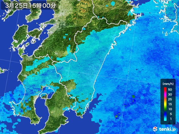 宮崎県の雨雲レーダー(2017年03月25日)