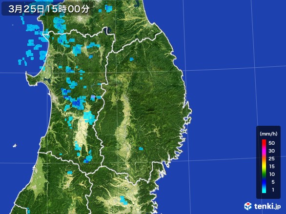 岩手県の雨雲レーダー(2017年03月25日)