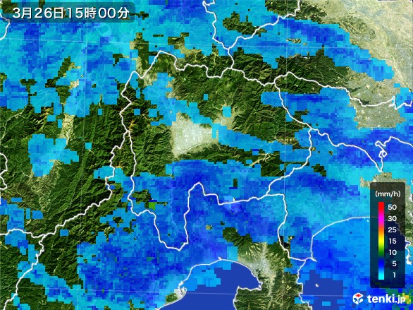 山梨県の雨雲レーダー(2017年03月26日)