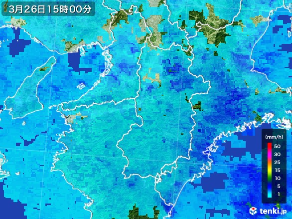 奈良県の雨雲レーダー(2017年03月26日)