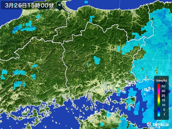 岡山県の雨雲レーダー(2017年03月26日)