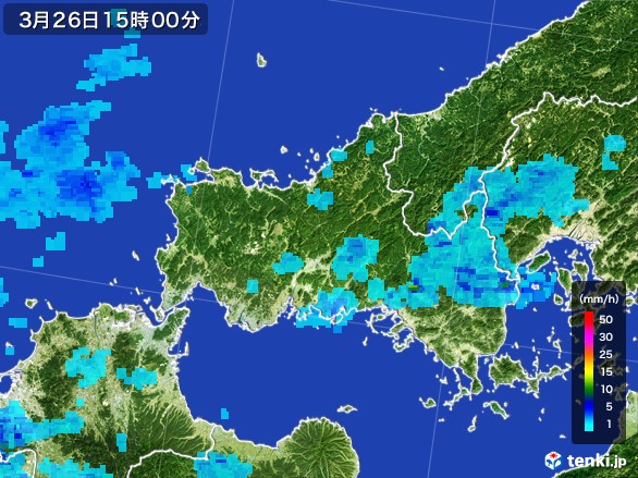 山口県の雨雲レーダー(2017年03月26日)