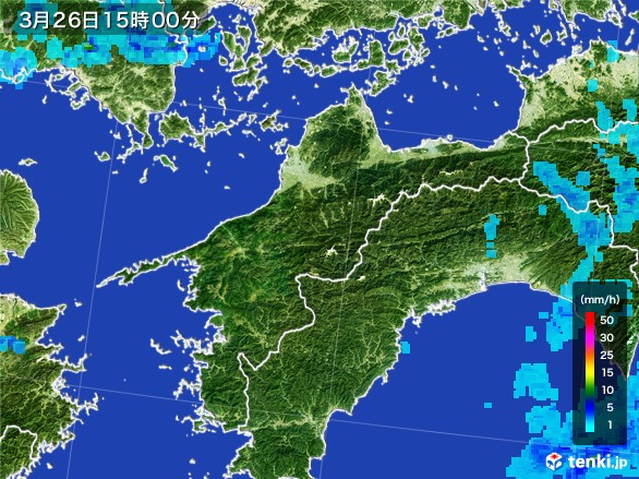 愛媛県の雨雲レーダー(2017年03月26日)