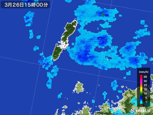 壱岐・対馬(長崎県)の雨雲レーダー(2017年03月26日)