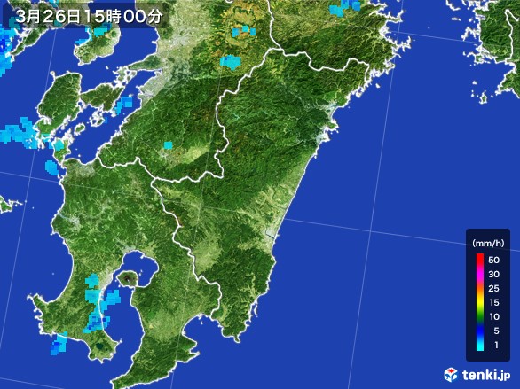 宮崎県の雨雲レーダー(2017年03月26日)