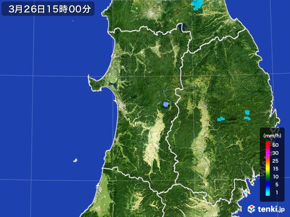 秋田県の雨雲レーダー(2017年03月26日)