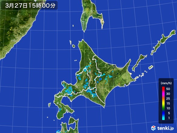 北海道地方の雨雲レーダー(2017年03月27日)