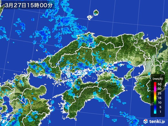 中国地方の雨雲レーダー(2017年03月27日)