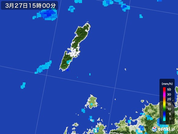 壱岐・対馬(長崎県)の雨雲レーダー(2017年03月27日)