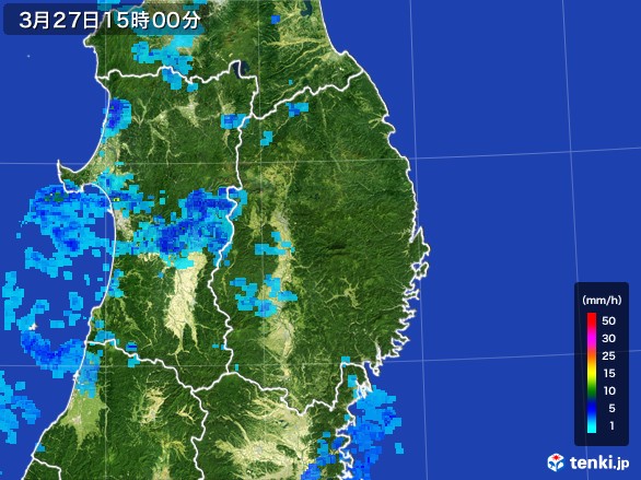 岩手県の雨雲レーダー(2017年03月27日)