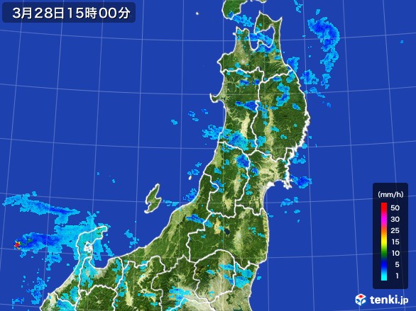 東北地方の雨雲レーダー(2017年03月28日)