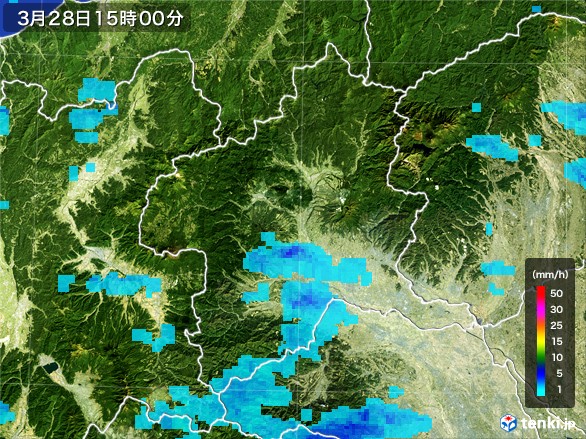 群馬県の雨雲レーダー(2017年03月28日)