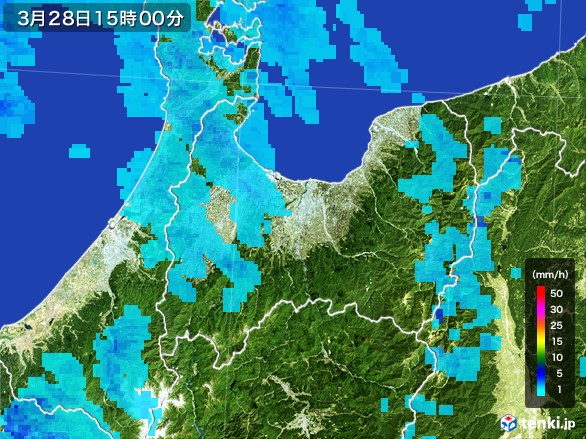 富山県の雨雲レーダー(2017年03月28日)