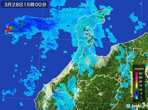 石川県の雨雲レーダー(2017年03月28日)