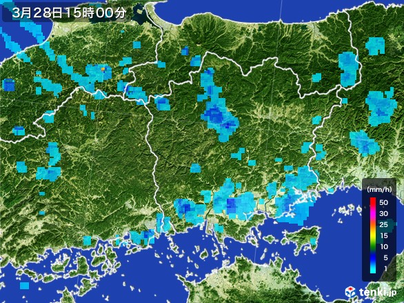 岡山県の雨雲レーダー(2017年03月28日)