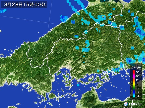 広島県の雨雲レーダー(2017年03月28日)