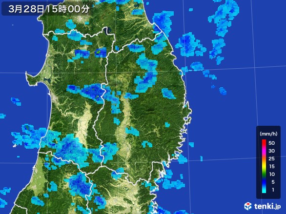 岩手県の雨雲レーダー(2017年03月28日)