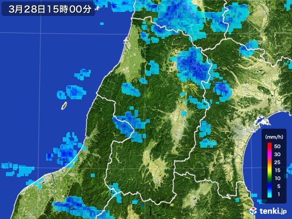 山形県の雨雲レーダー(2017年03月28日)