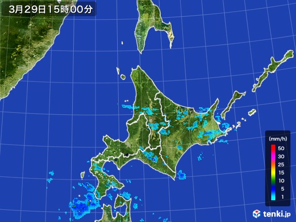 北海道地方の雨雲レーダー(2017年03月29日)