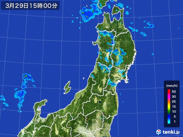 東北地方の雨雲レーダー(2017年03月29日)