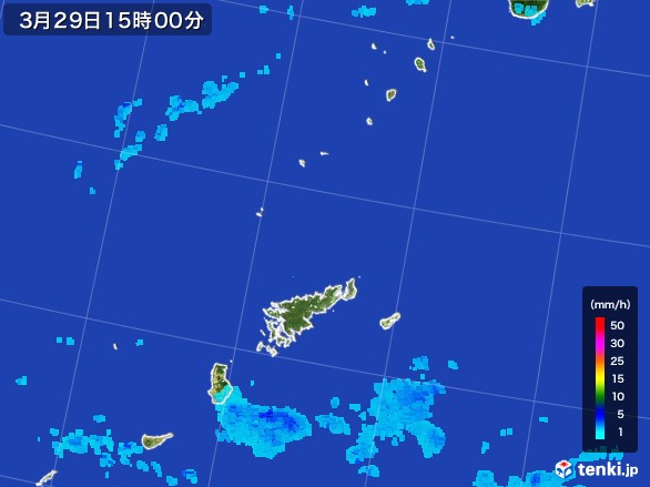 奄美諸島(鹿児島県)の雨雲レーダー(2017年03月29日)