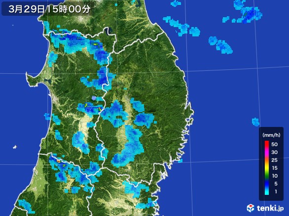 岩手県の雨雲レーダー(2017年03月29日)