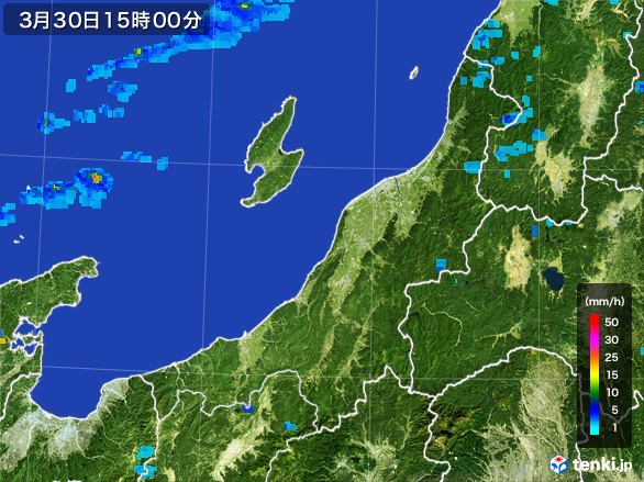新潟県の雨雲レーダー(2017年03月30日)