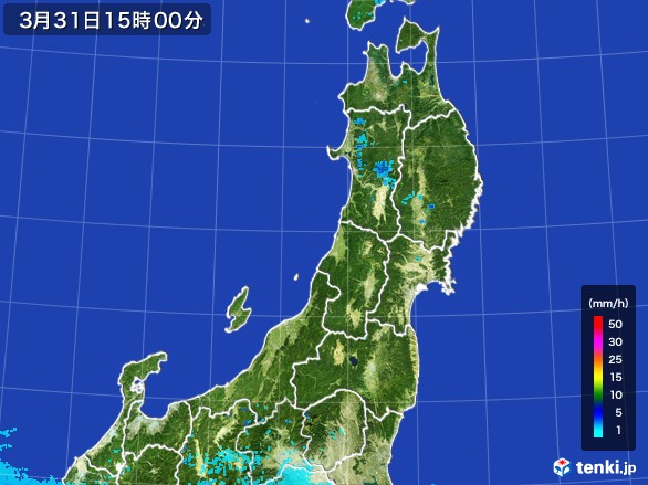 東北地方の雨雲レーダー(2017年03月31日)