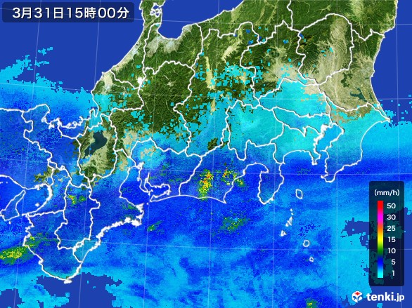 東海地方の雨雲レーダー(2017年03月31日)