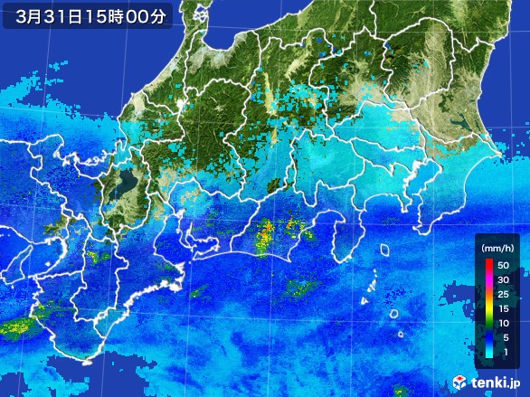 東海地方の雨雲レーダー(2017年03月31日)