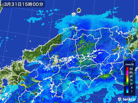 中国地方の雨雲レーダー(2017年03月31日)