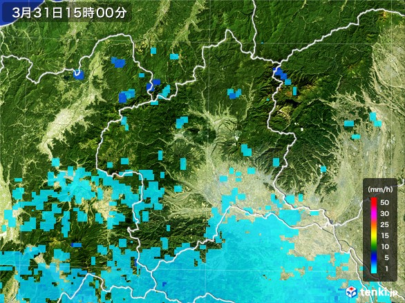 群馬県の雨雲レーダー(2017年03月31日)