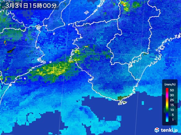和歌山県の雨雲レーダー(2017年03月31日)