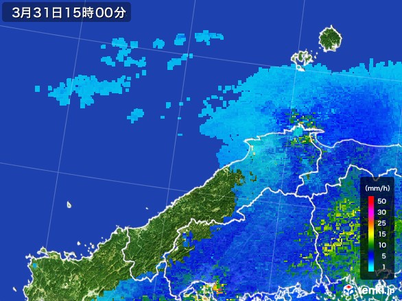 島根県の雨雲レーダー(2017年03月31日)