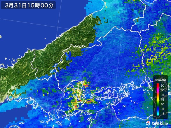 広島県の雨雲レーダー(2017年03月31日)