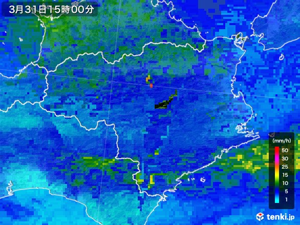 徳島県の雨雲レーダー(2017年03月31日)