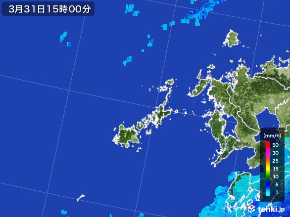 五島列島(長崎県)の雨雲レーダー(2017年03月31日)