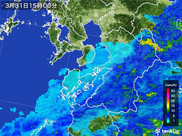 熊本県の雨雲レーダー(2017年03月31日)
