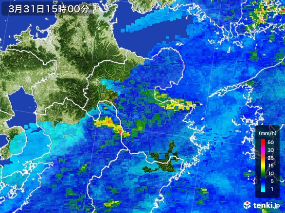 大分県の雨雲レーダー(2017年03月31日)