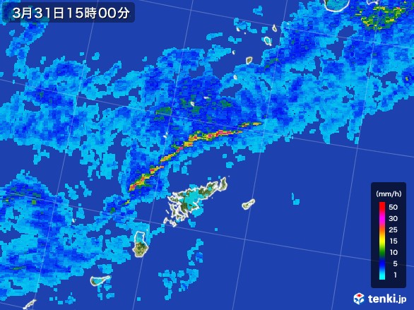 奄美諸島(鹿児島県)の雨雲レーダー(2017年03月31日)