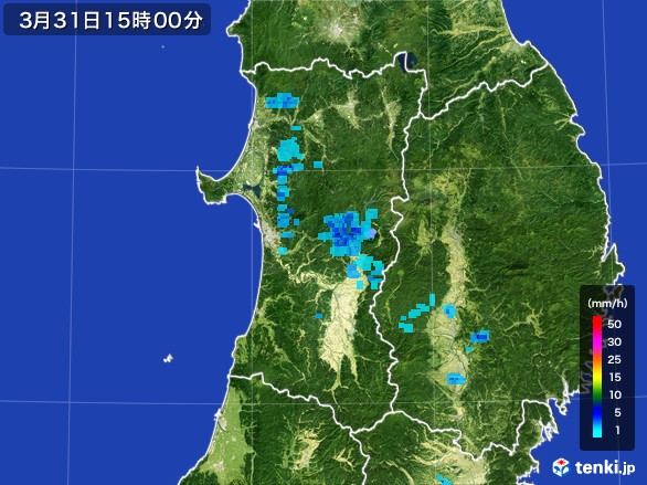 秋田県の雨雲レーダー(2017年03月31日)