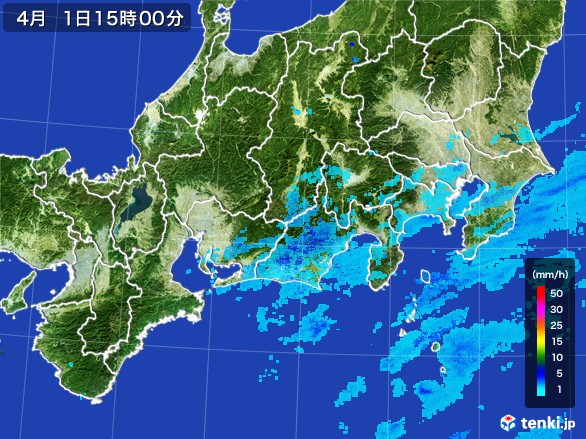 東海地方の雨雲レーダー(2017年04月01日)