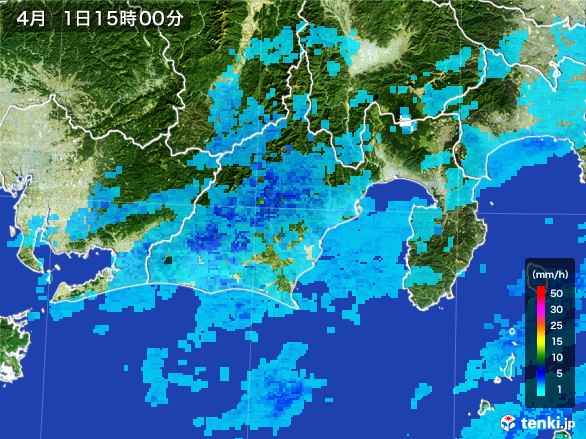 静岡県の雨雲レーダー(2017年04月01日)