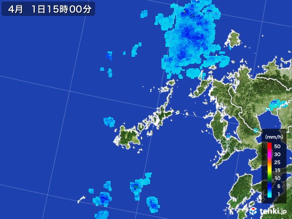 五島列島(長崎県)の雨雲レーダー(2017年04月01日)