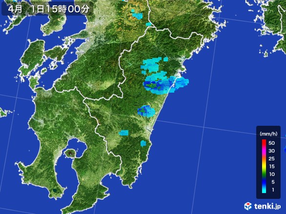 宮崎県の雨雲レーダー(2017年04月01日)